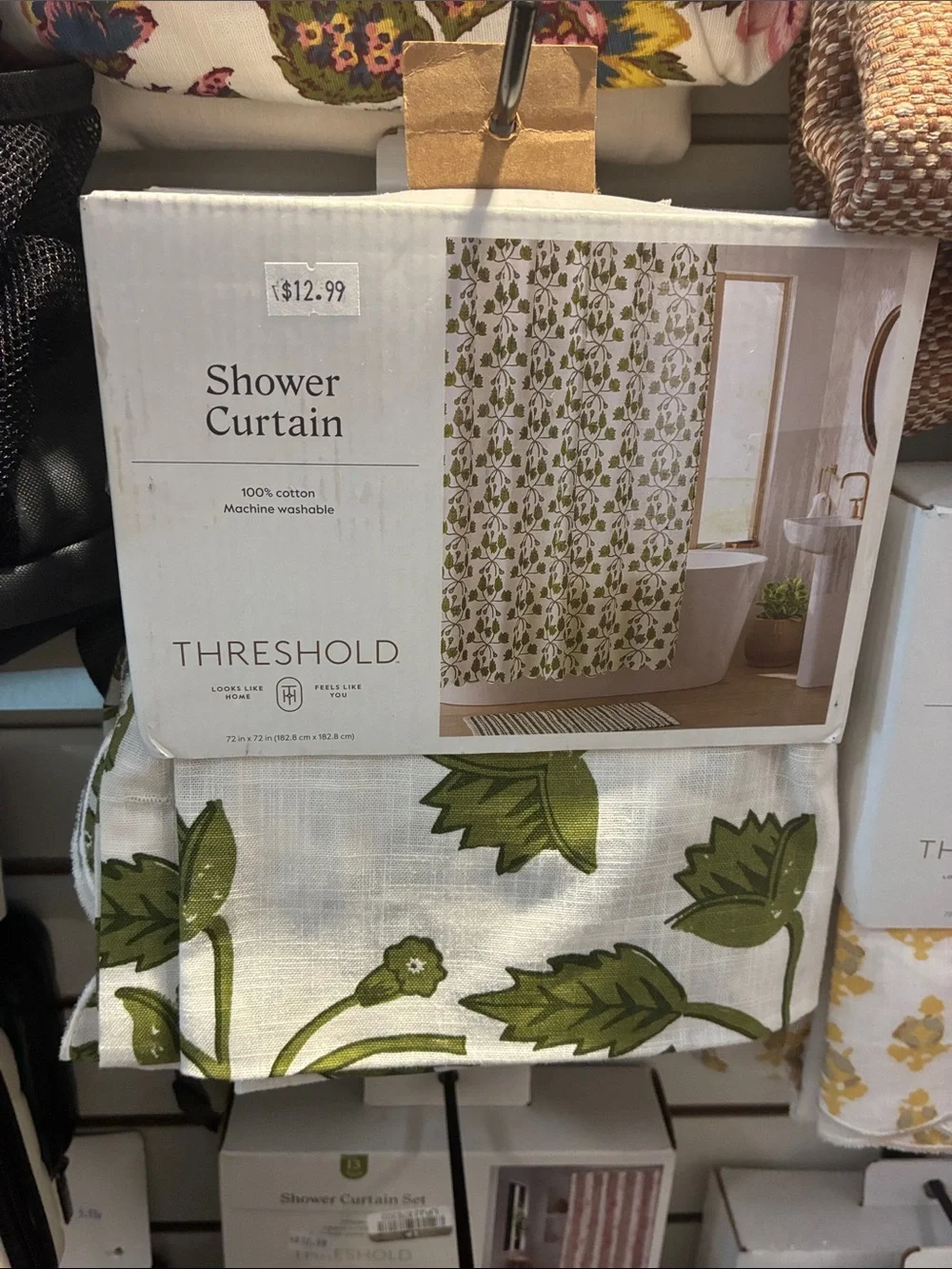 Threshold Green Leaf Cotton Shower Curtain Panel